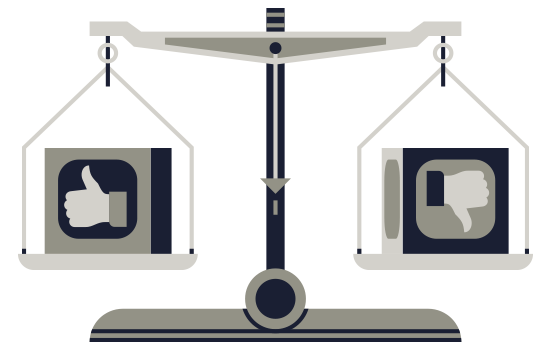 Illustration of scales with thumbs up or thumbs down