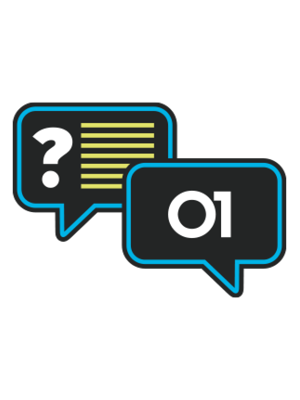 Illustration of chat bubbles, one with a question mark and one with 01