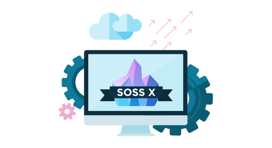 Illustration of a Glacier on a desktop computer with cogs, arrows, and clouds in the background