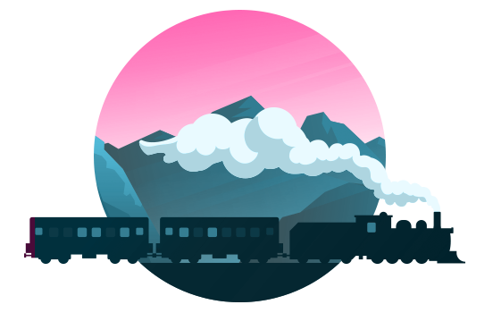 Illustration of a train car with a mountain in the background
