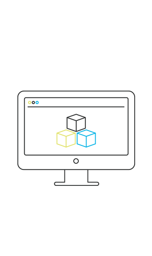 Illustration of a computer screen with three boxes on it in black, blue, chartreuse