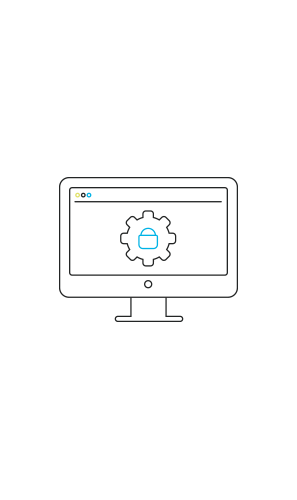 Illustration of a computer screen with a cog with a lock in the middle of it on the screen